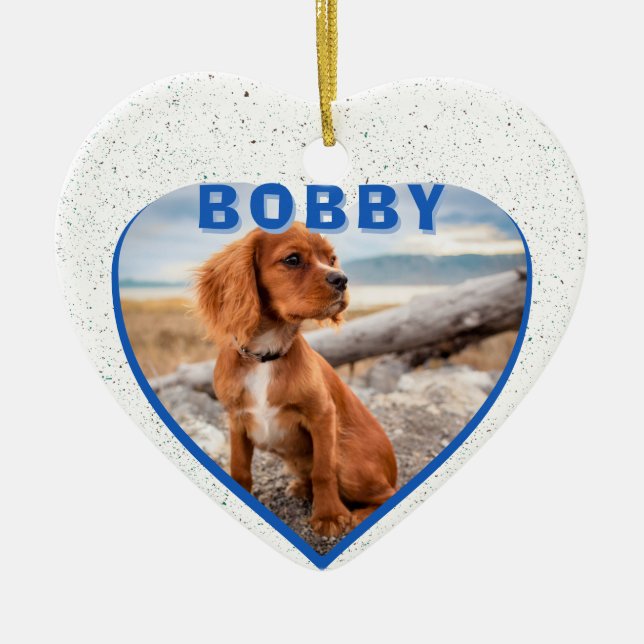 Hunde Foto Name Blue Heart Dog Eigentümer Keepake Keramik Ornament (Vorne)