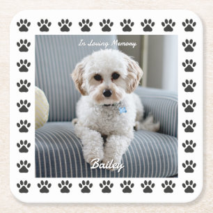 Hunde Foto, Name, in liebender Erinnerung, Paw Pri Rechteckiger Pappuntersetzer