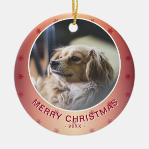Hunde Foto Red Snowflake Metallische Weihnachten Keramik Ornament