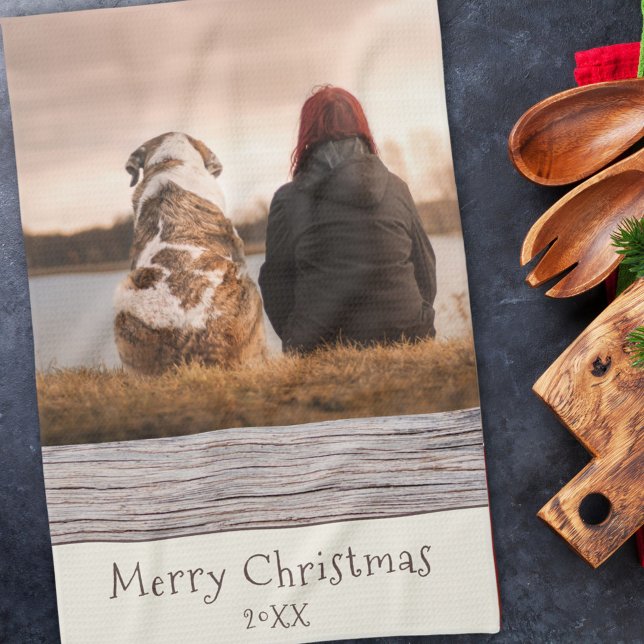 Hunde Foto Rustikales Holz Frohe Weihnachten Geschirrtuch (Von Creator hochgeladen)