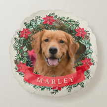 Hunde-Foto und Name Poinsettia-Kranz Feiertags-Kar