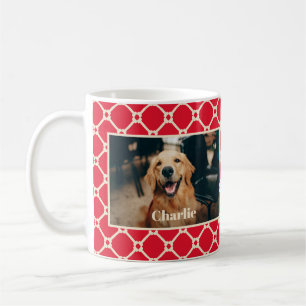 Hunde Foto und Name Red Diamond Schachbrett Muster Kaffeetasse
