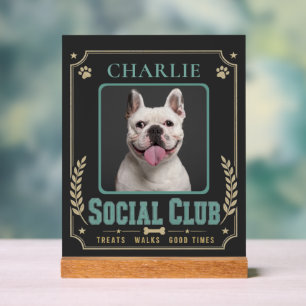 Hunde-Foto- und Namens-Vintage-Sozialclub Acrylschild
