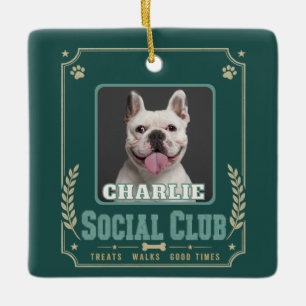 Hunde-Foto- und Namens-Vintage-Sozialclub Keramikornament