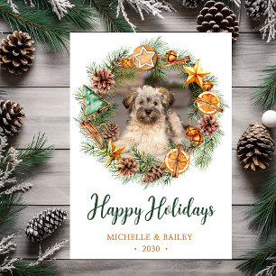 Hunde Foto Weihnachtskranz Feiertagskarte