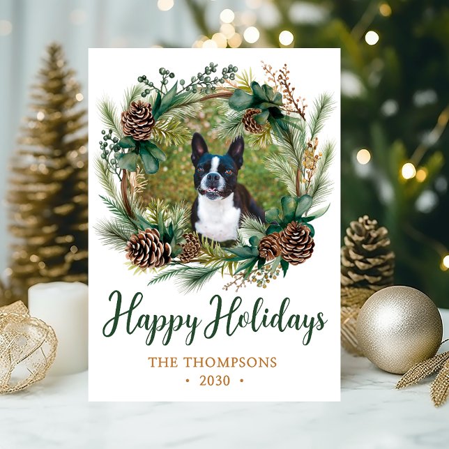 Hunde Foto Weihnachtskranz Feiertagskarte (Von Creator hochgeladen)