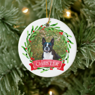 Hunde-Foto-Weihnachtskranz Keramik Ornament
