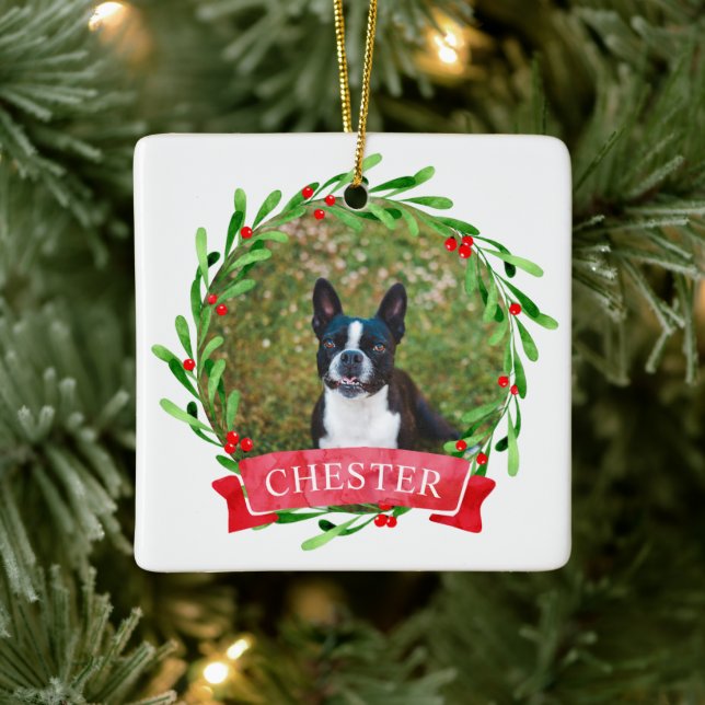 Hunde Foto Weihnachtskranz Keramikornament (Baum)