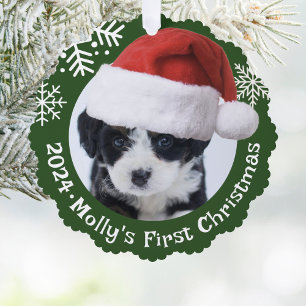 Hunde Foto Weihnachtsmannmütze Grünbuch Ornament Karte