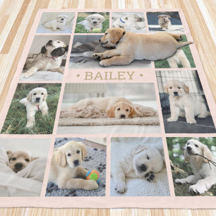 Hunde-Fotocollage Einfach Modern Blush Rosa & Gold Fleecedecke