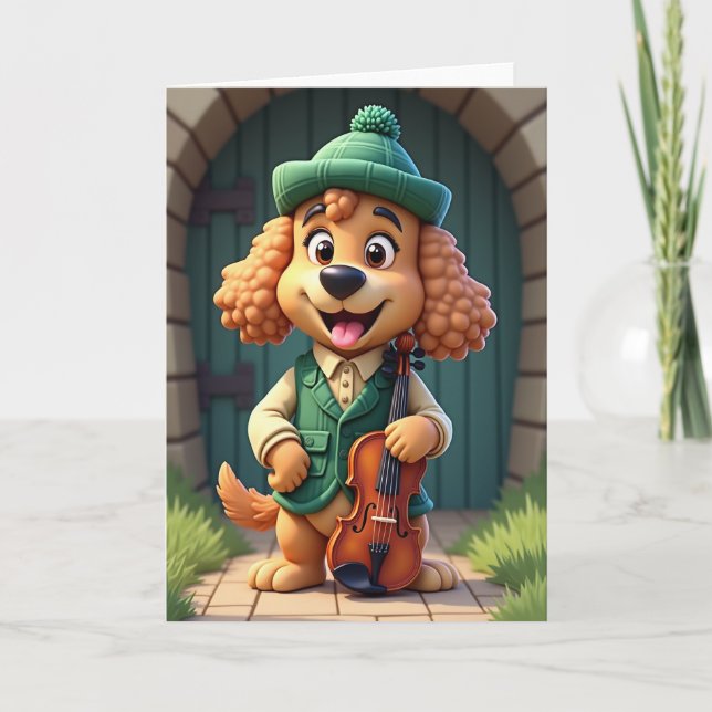 Hunde-Freudekarte mit Violine Karte (Vorderseite)