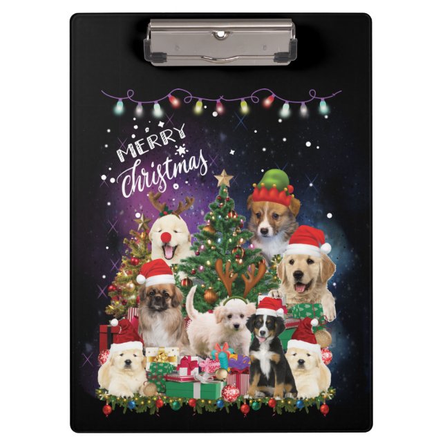 Hunde frohe Weihnachts-Light-Zwischenablage Klemmbrett (Vorderseite)