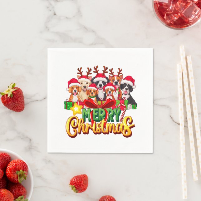 Hunde frohe Weihnachtsbaum Serviette (Beispiel)
