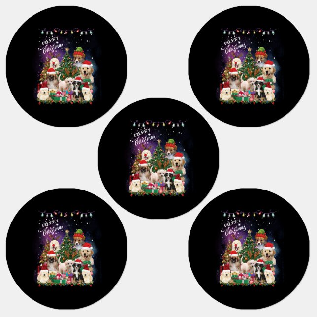 Hunde frohe Weihnachtslicht Etiketten (Gruppe)