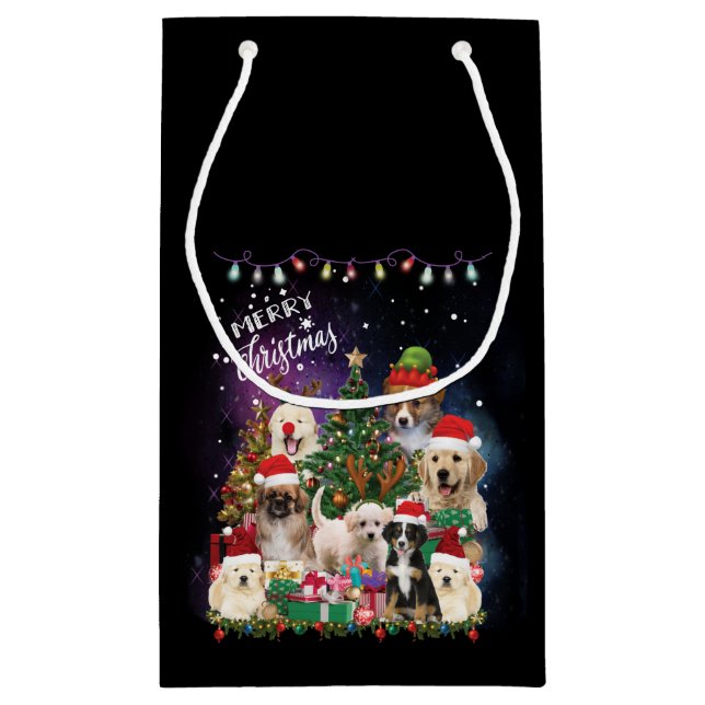 Hunde frohe Weihnachtslicht Kleine Geschenktüte (Rückseite)