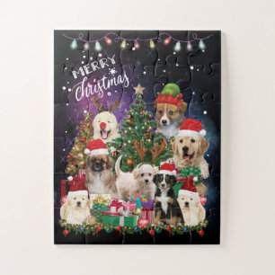 Hunde frohe Weihnachtslicht Puzzle