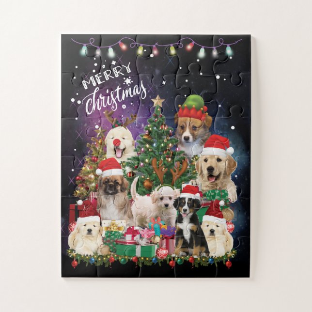 Hunde frohe Weihnachtslicht Puzzle (Vertikal)