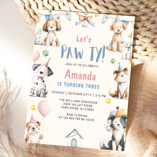 Hunde-Geburtstagsfeier Welpen Pawty Geburtstag Einladung