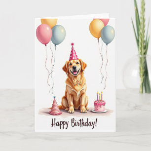Hunde-Geburtstagshut-Karte mit goldenem Hund Karte