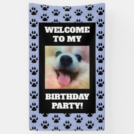 Hunde Geburtstagsparty Blue Black Paw Prints Foto Banner