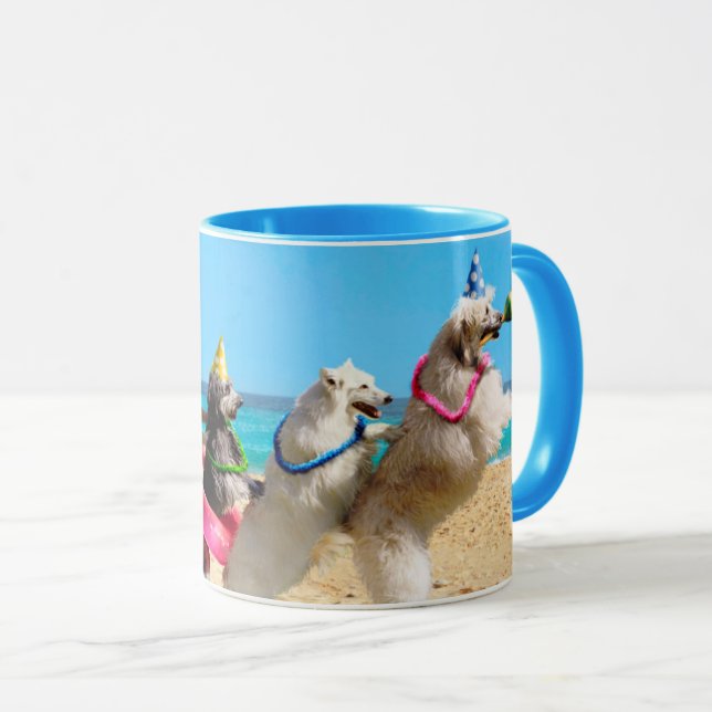 Hunde Geburtstagsparty Conga Linie Tasse (VorderseiteRechts)