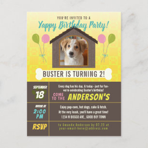 Hunde Geburtstagsparty Hundenhaus und Paws Custom  Einladungspostkarte
