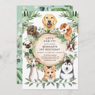 Hunde Geburtstagsparty Welpe Paw-ty Greenery Blätt Einladung