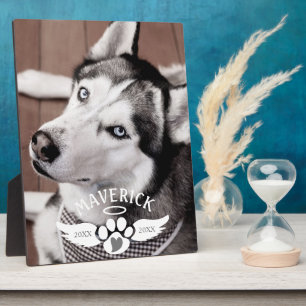 Hunde-Gedenk-Pfotenabdruck-Herz-Engelsflügel-Foto Fotoplatte