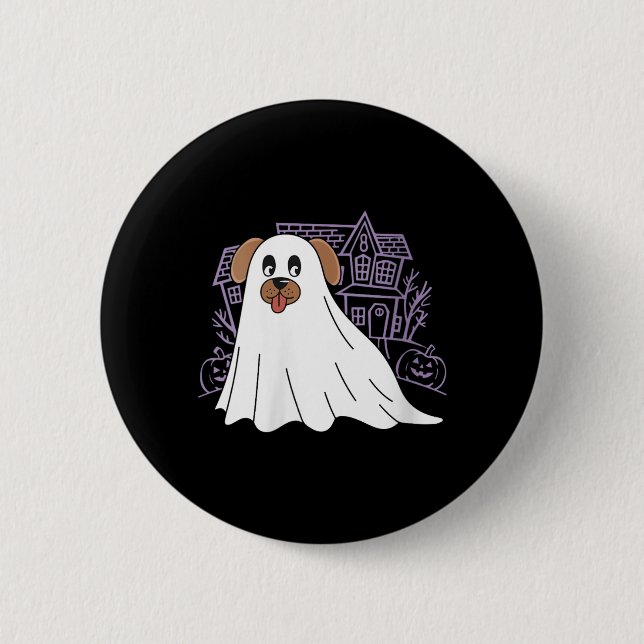 Hunde-Geist Damen Süßer Hund als Geist verkleidet  Button (Vorderseite)
