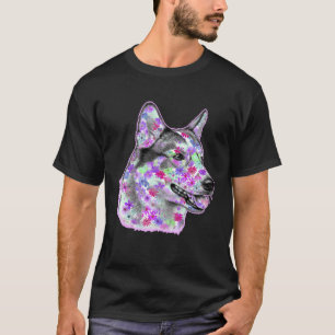 Hunde-Gesichtsporträt Kunstwerk Blume Floral  Sibi T-Shirt