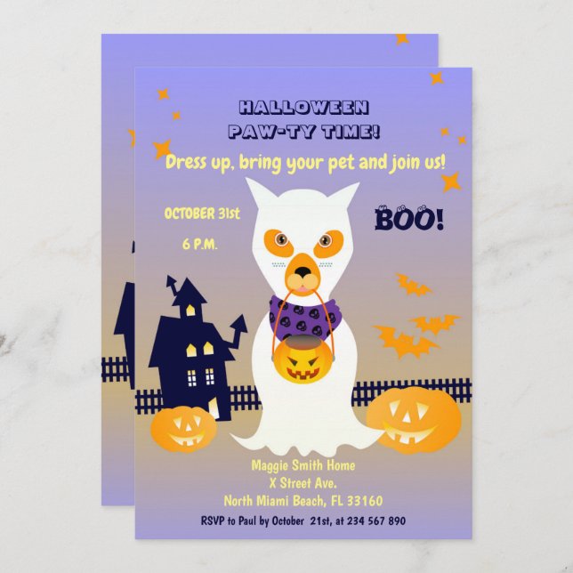 Hunde Ghost in Kostüm Halloween-Party Einladung (Vorne/Hinten)