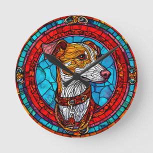Hunde Glasmalerei Kunst Runde Wanduhr