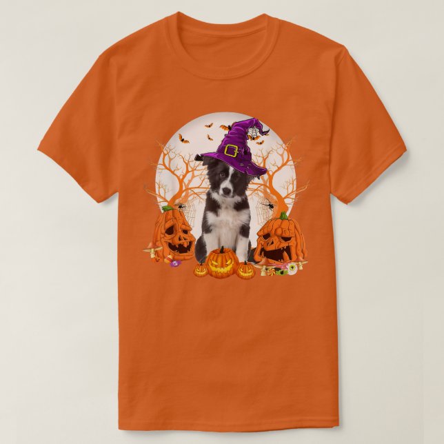Hunde Halloween Border Collie Hund Kürbislaterne P T-Shirt (Design vorne)