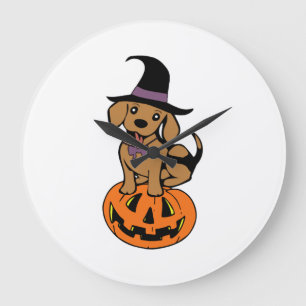 Hunde-Halloween-Kürbisgesicht Große Wanduhr
