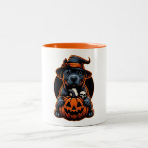 Hunde Halloween - Pitbull Hexe Zweifarbige Tasse