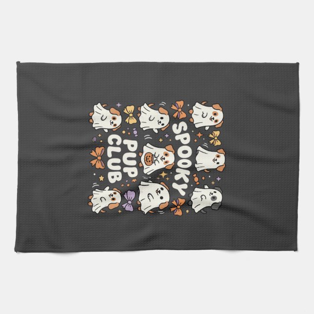 Hunde Halloween-Schleifen-Party Geschirrtuch (Horizontal)