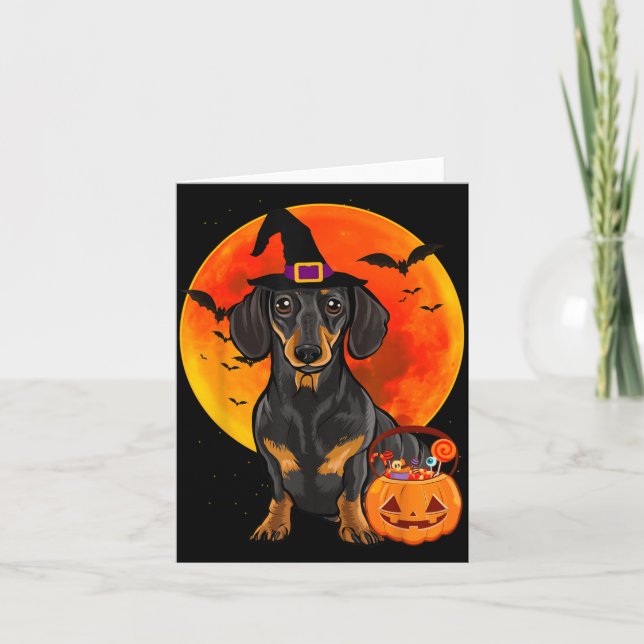 Hunde Halloween Schwarzer Dachshund Jack O Lantern Karte (Vorderseite)