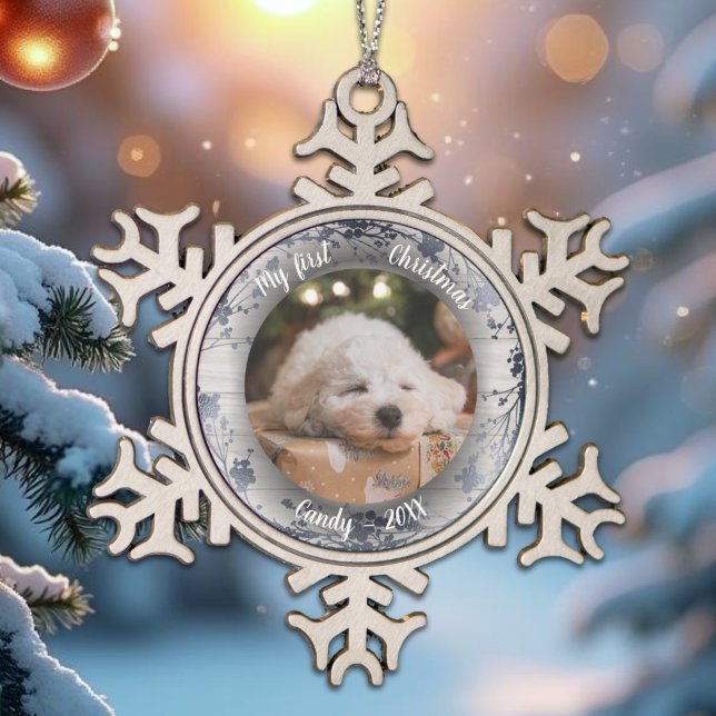 Hunde Haustier Erste Weihnachtsfeier Kränze Silber Schneeflocken Zinn-Ornament (Von Creator hochgeladen)