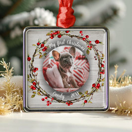 Hunde Haustier Erstes Weihnachtsfest Foto Rusti Kr Ornament Aus Metall