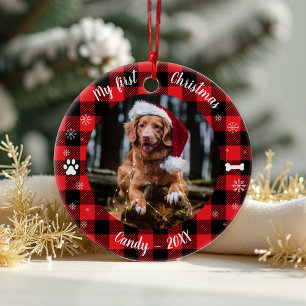 Hunde Haustier Erstes Weihnachtsfest Foto Rustic B Keramik Ornament
