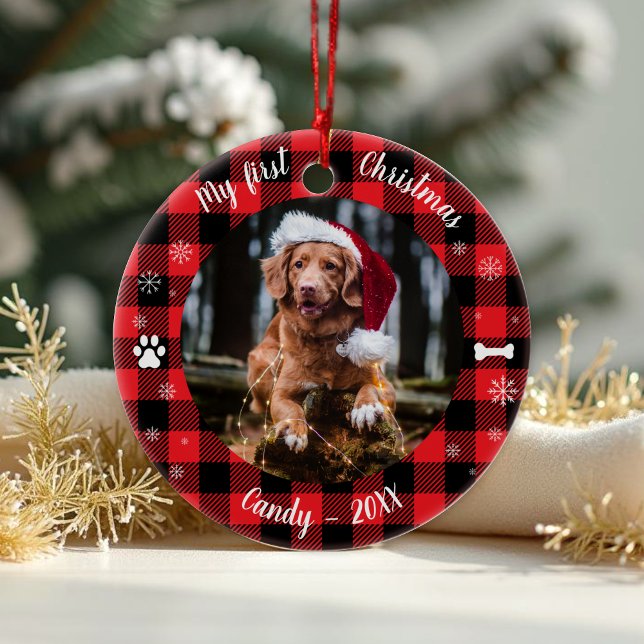 Hunde Haustier Erstes Weihnachtsfest Foto Rustic B Keramik Ornament (Von Creator hochgeladen)