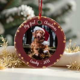 Hunde Haustier Erstes Weihnachtsfest Foto Rustikal Keramik Ornament