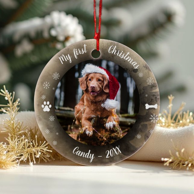 Hunde Haustier Erstes Weihnachtsfest Foto Rustikal Keramik Ornament (Von Creator hochgeladen)
