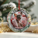 Hunde Haustier Erstes Weihnachtsfest Foto Winter K Keramik Ornament<br><div class="desc">Capture your pet dog's first Christmas mit personalisierten Fotos. Fügen Sie Ihre Lieblingsfotos,  ihren Namen und das Jahr für einen einzigartigen Sake,  der Ihre neue Ankunft feiert! Entworfen von CaMiDesigns.</div>