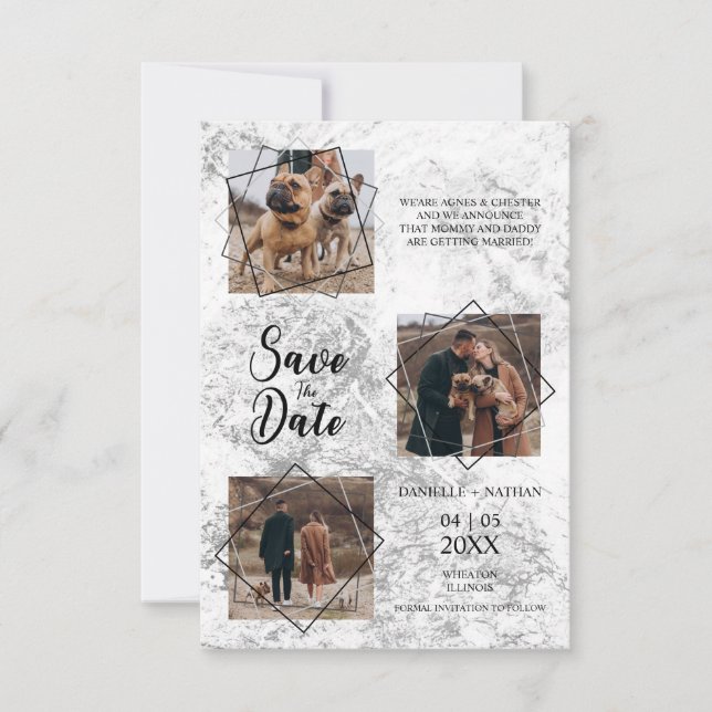 Hunde Haustiere Drei Fotos Verlobte Paarankündigun (Vorderseite)