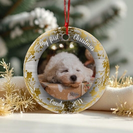 Hunde Haustiere Erstes Weihnachtsfeuer Foto Wreath Keramik Ornament