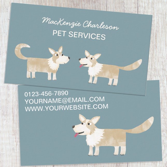 Hunde-Heimtierdienste-Visitenkarte Visitenkarte (Cute Corgi dog pet services business card for dog walker, dog groomer, vet or any animal services.)