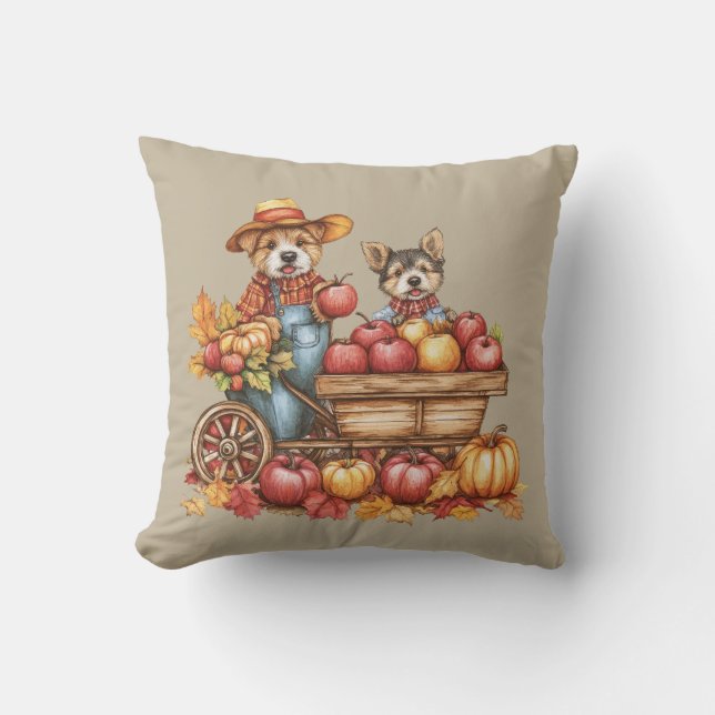 Hunde Herbstapplecart Throw Kissen (Vorderseite)
