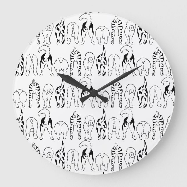 Hunde-Hintern-Muster Große Wanduhr (Vorderseite)