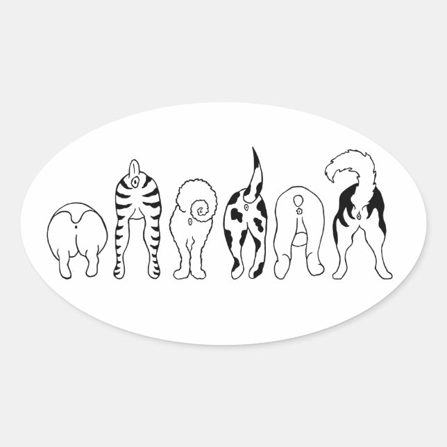 Hunde-Hintern Ovaler Aufkleber (Vorderseite)